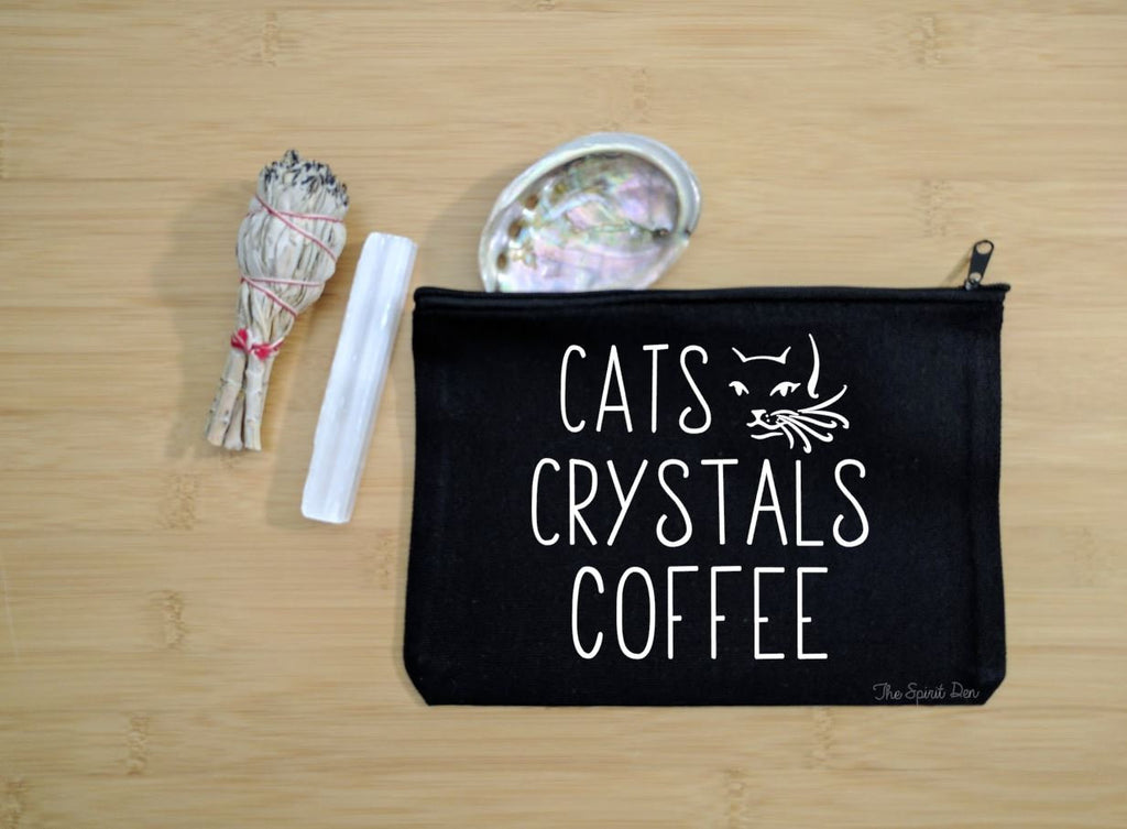 Cats Crystals Coffee Black Canvas Zipper Bag 