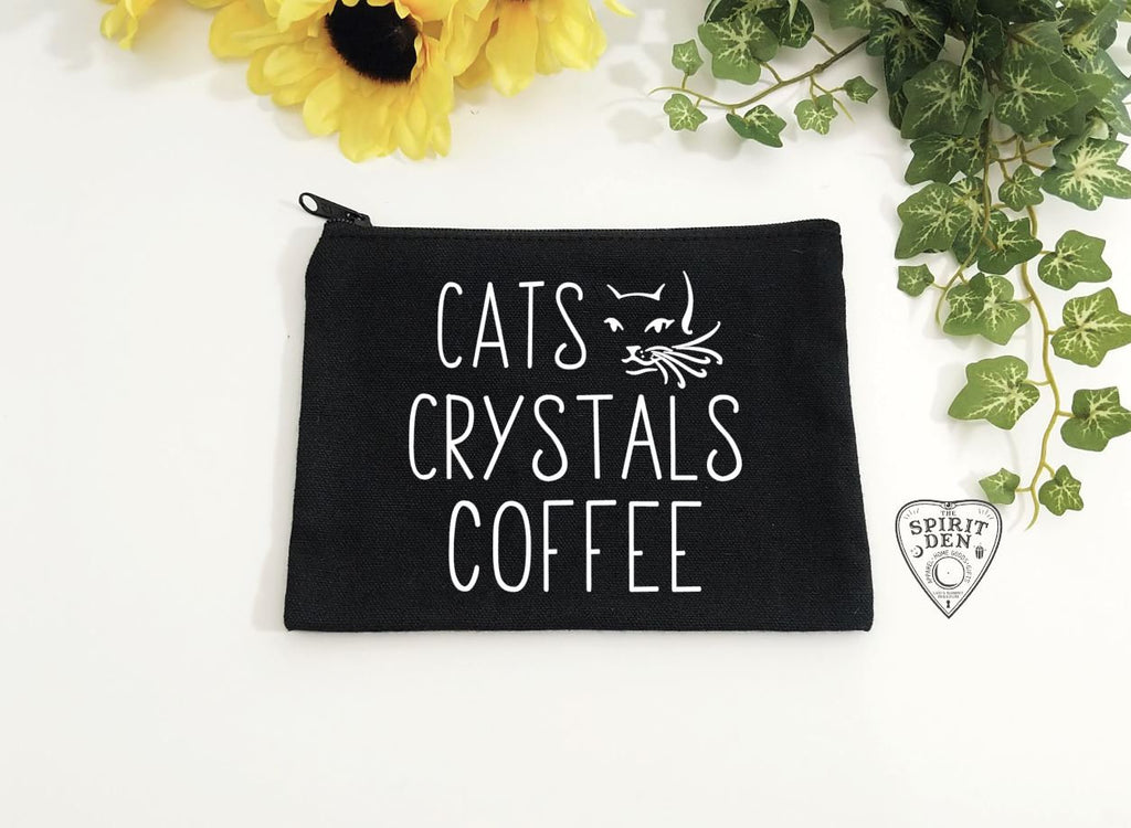 Cats Crystals Coffee Black Canvas Zipper Bag 