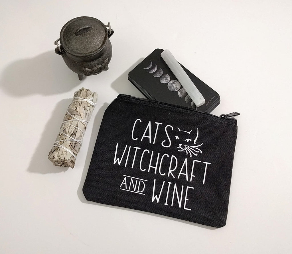 Cats Witchcraft And Wine Black Canvas Zipper Bag 