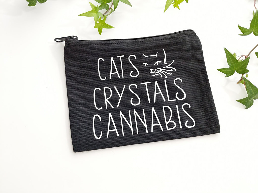 Cats Crystals Cannabis Black Canvas Zipper Bag 