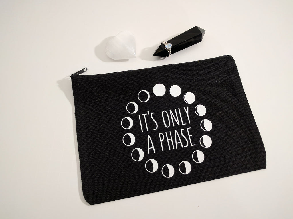 It's Only A Phase Black Canvas Zipper Bag 