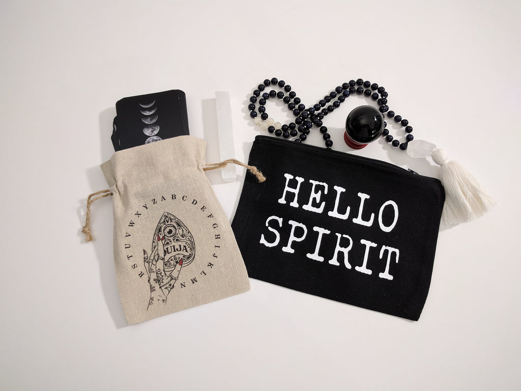 Hello Spirit Black Canvas Zipper Bag 