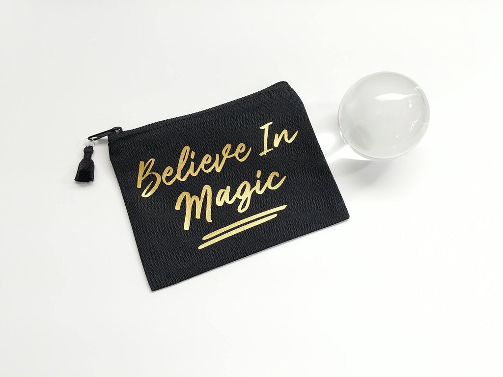 Believe In Magic Black Canvas Zipper Bag 