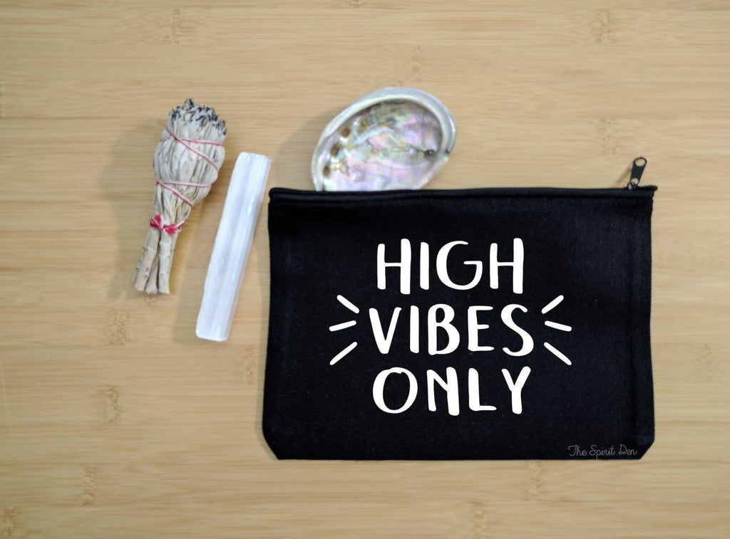 High Vibes Only Black Canvas Zipper Bag 