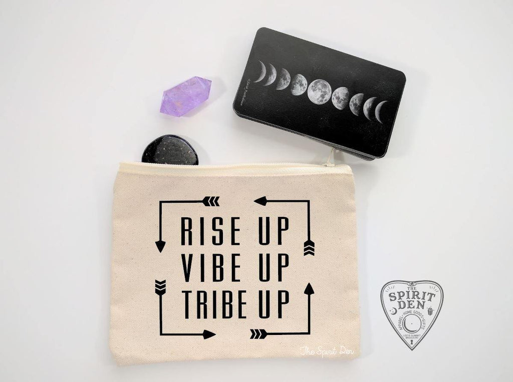 Rise Up Vibe Up Tribe Up Natural Canvas Zipper Bag 