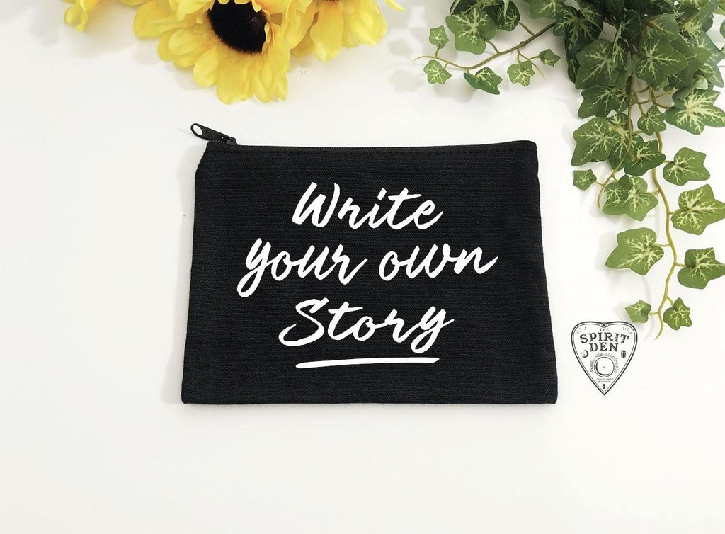 Write Your Own Story Black Canvas Zipper Bag 