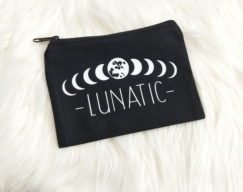 Moon Phase Lunatic Black Canvas Zipper Bag 