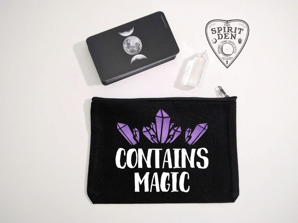 Contains Magic Purple Crystals Black Canvas Zipper Bag 