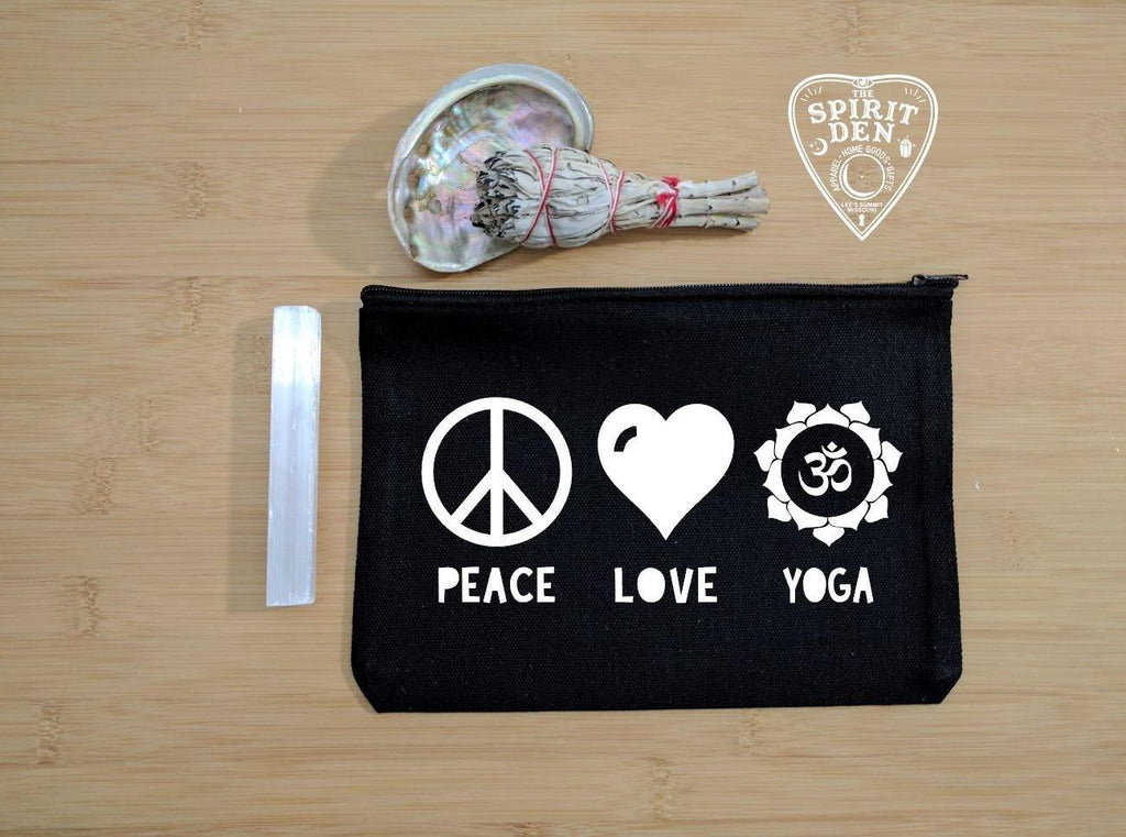 Peace Love Yoga Black Zipper Bag 