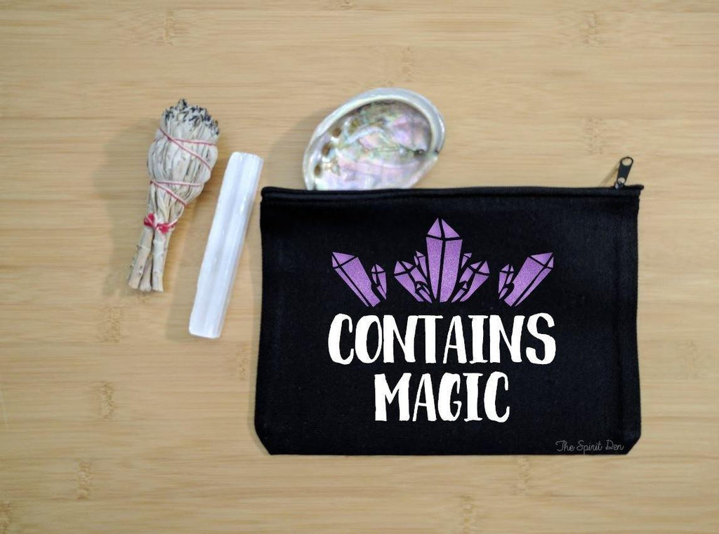 Contains Magic Purple Crystals Black Canvas Zipper Bag 