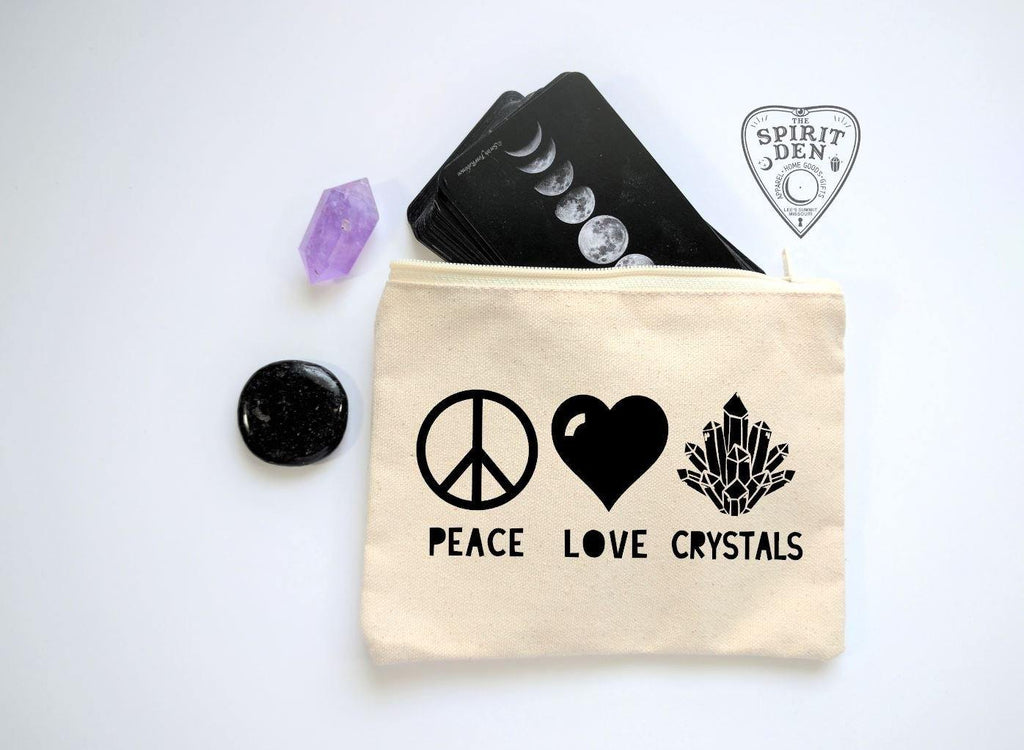 Peace Love Crystals Canvas Zipper Bag 