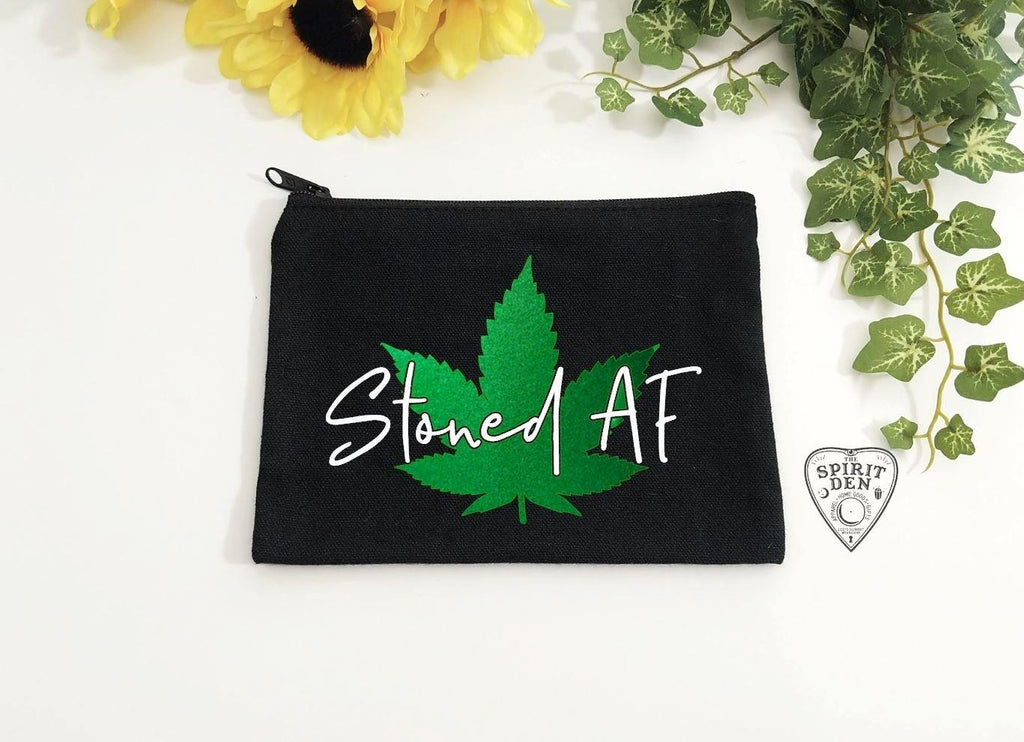 Stoned AF Pot Leaf Black Zipper Bag 
