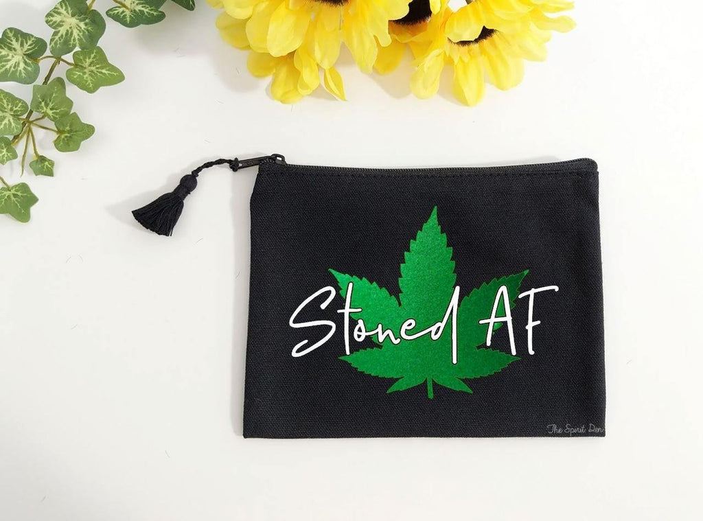 Stoned AF Pot Leaf Black Zipper Bag 