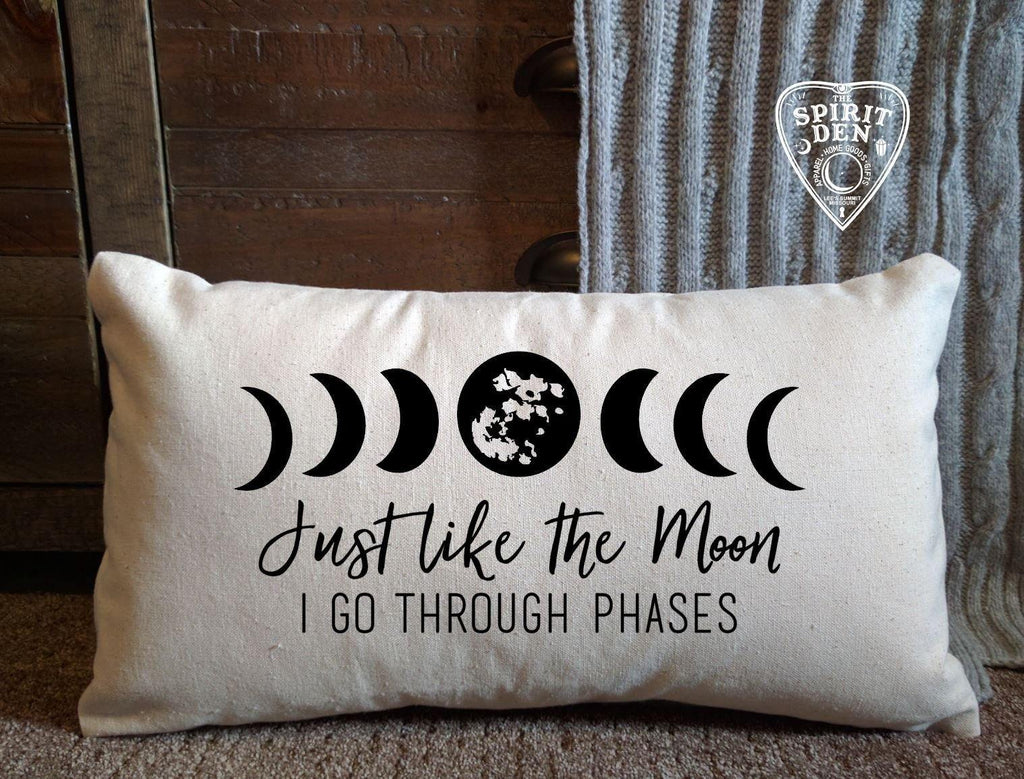 Just Like The Moon I Go Through Phases Moon Cotton Canvas Lumbar Pillow Witch Pillow  Witch Gift  Moon Phases Pillow  Moon Lover Gift  Luna