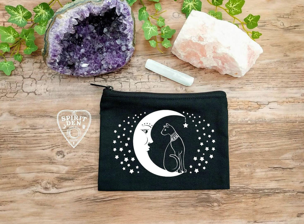 Cat On The Moon Black Canvas Zipper Bag 