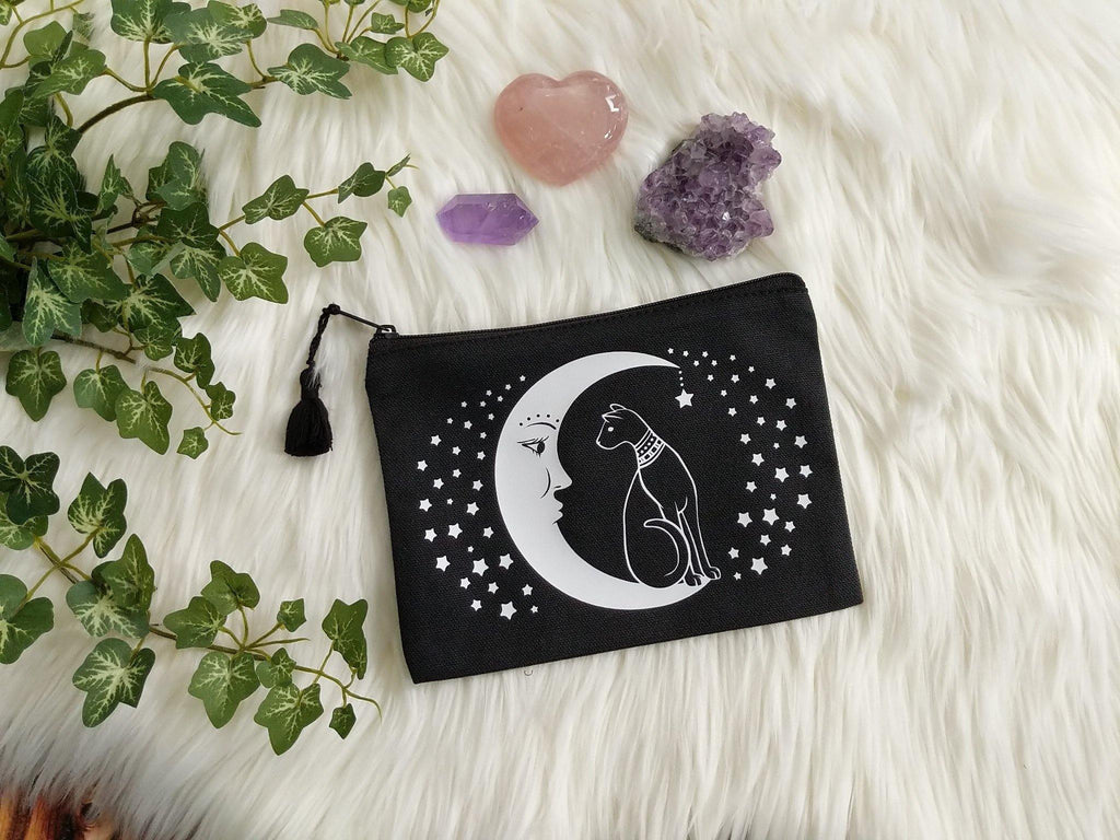 Cat On The Moon Black Canvas Zipper Bag 