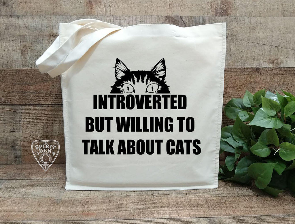 Introverted But Willing To Talk About Cats Cotton Canvas Market Tote Bag - The Spirit Den