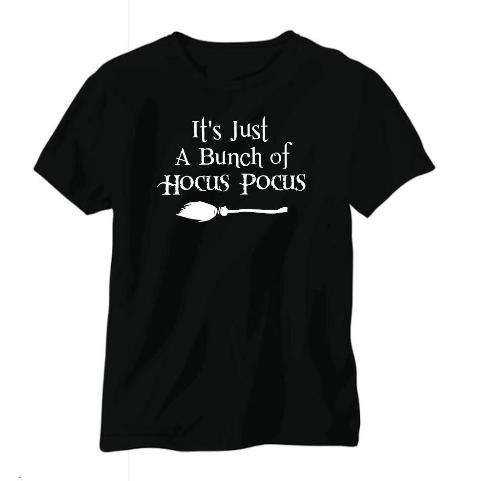 It's Just A Bunch Of Hocus Pocus Broom T-shirt Extended Sizes - The Spirit Den