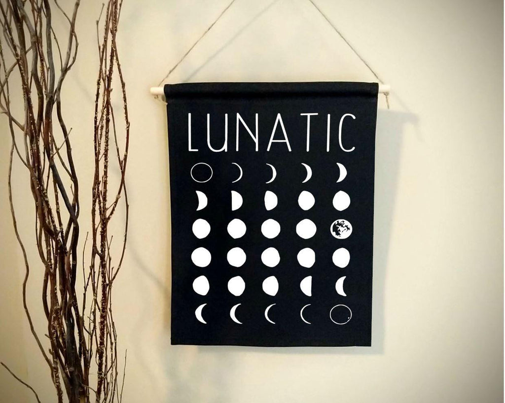 Lunatic Moon Phases Black Canvas Wall Decor - The Spirit Den