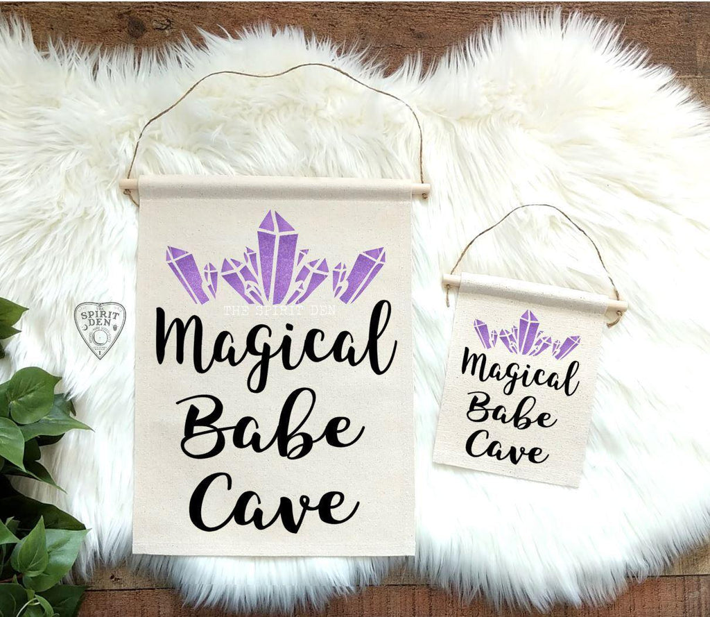 Magical Babe Cave Purple Crystals Canvas Wall Banner - The Spirit Den