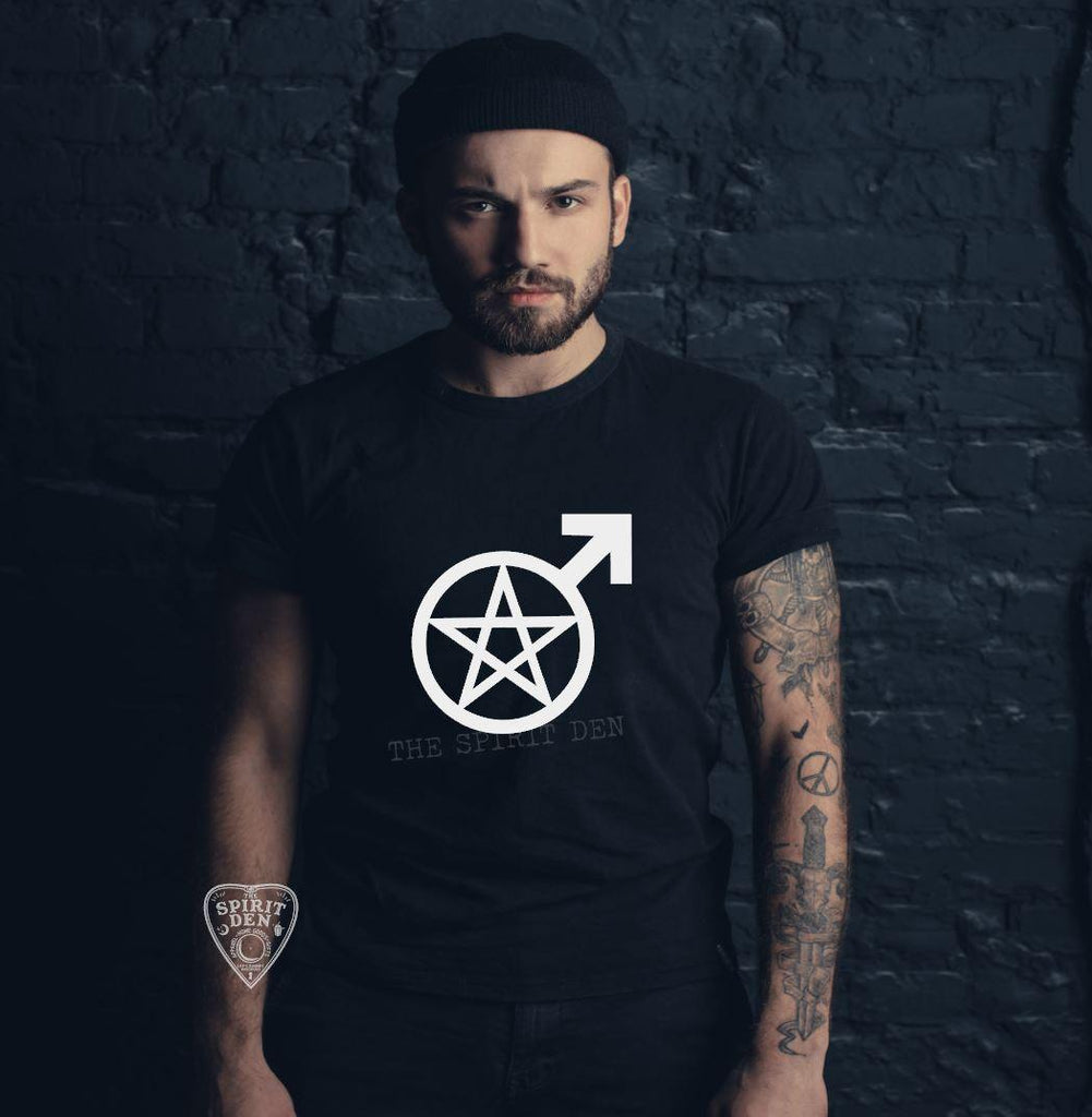Male Witch Pentacle Symbol T-Shirt Extended Sizes - The Spirit Den