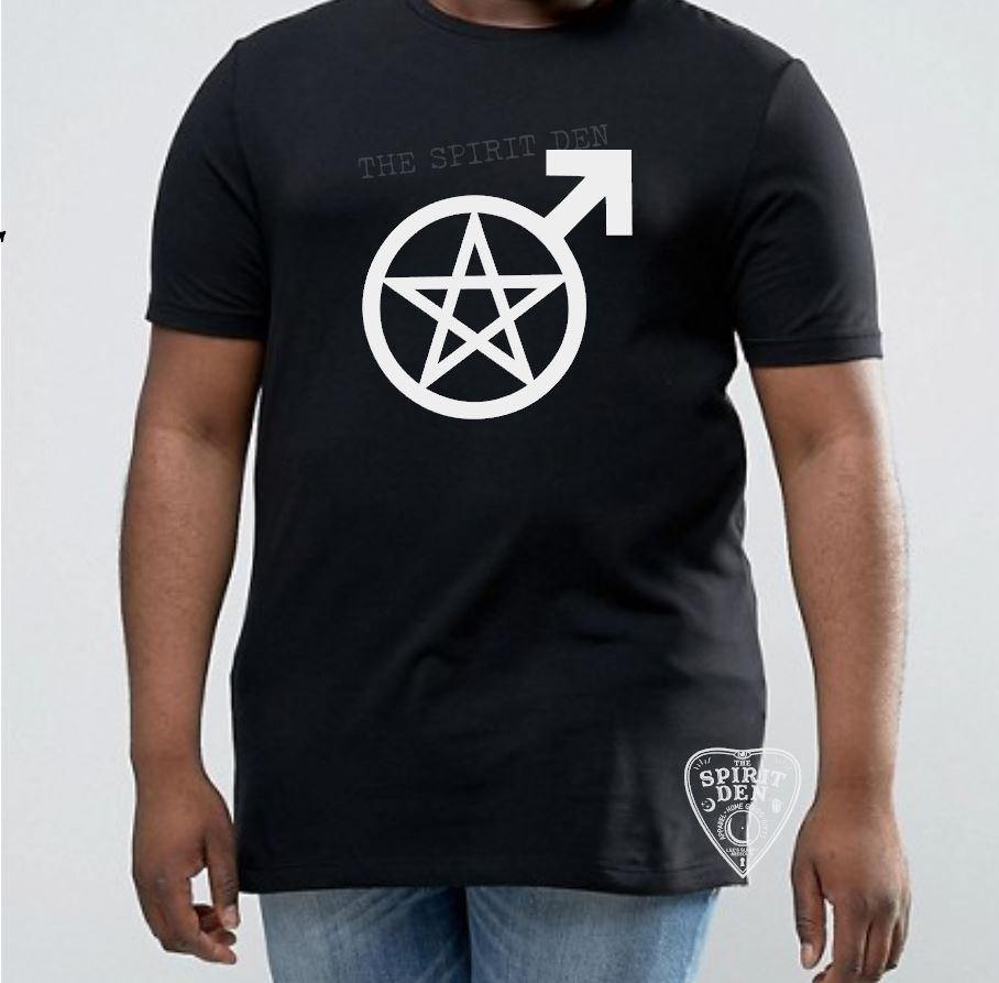 Male Witch Pentacle Symbol T-Shirt Extended Sizes - The Spirit Den