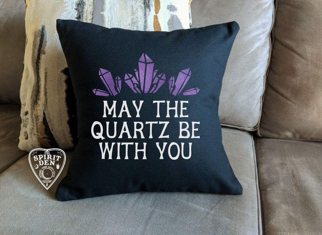 May The Quartz Be With You Black Pillow - The Spirit Den
