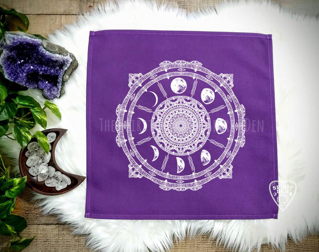 Moon Phases Compass Purple Altar Tarot Cloth - The Spirit Den