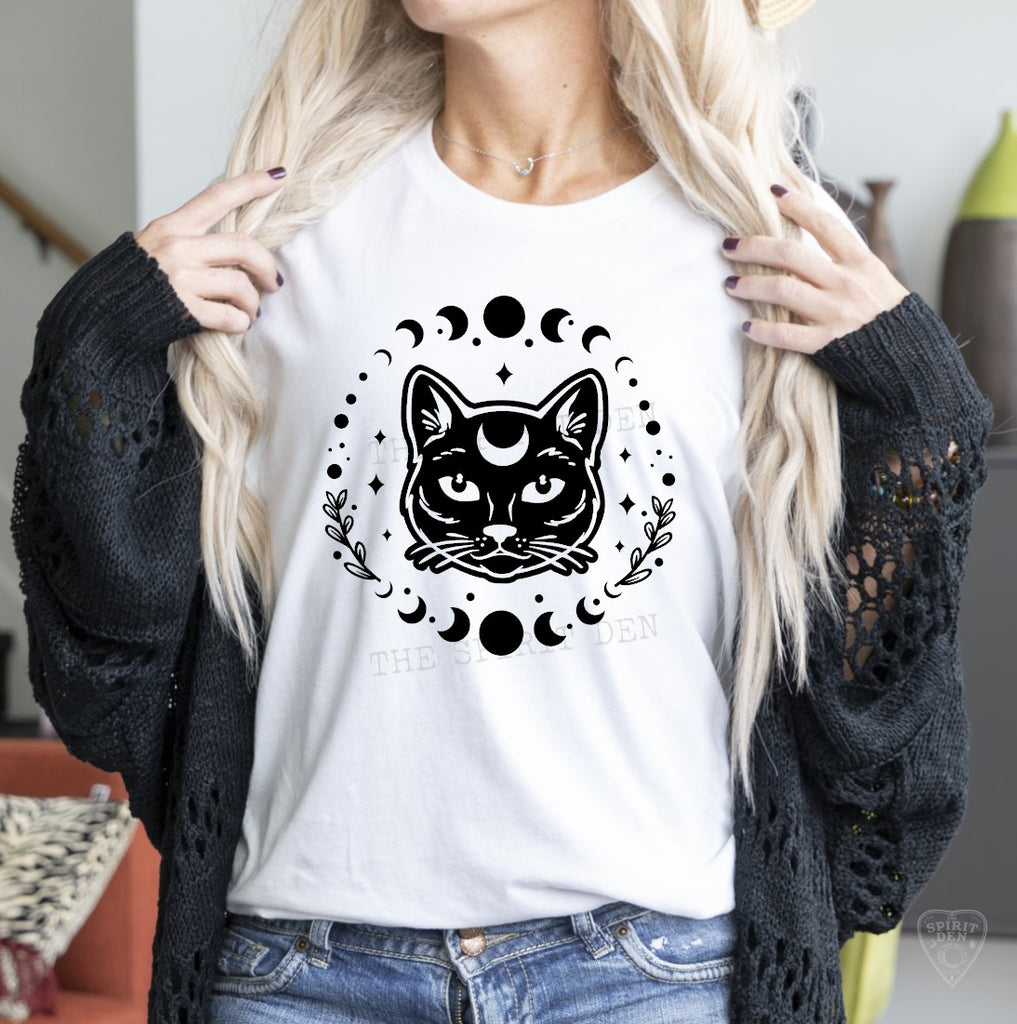 Cosmic Luna Cat White Unisex T-shirt