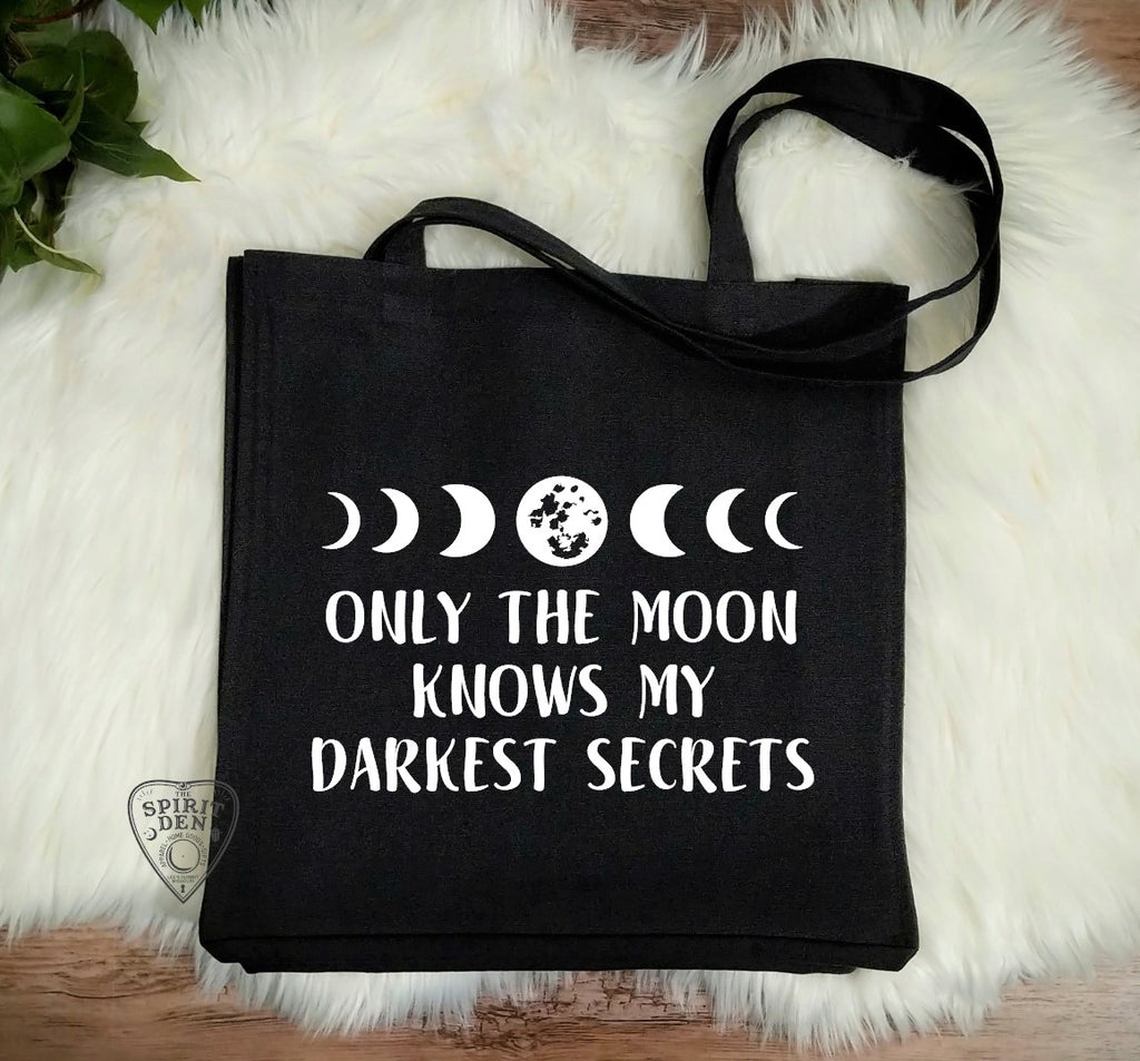Only The Moon Knows My Darkest Secrets Black Canvas Market Tote Bag
