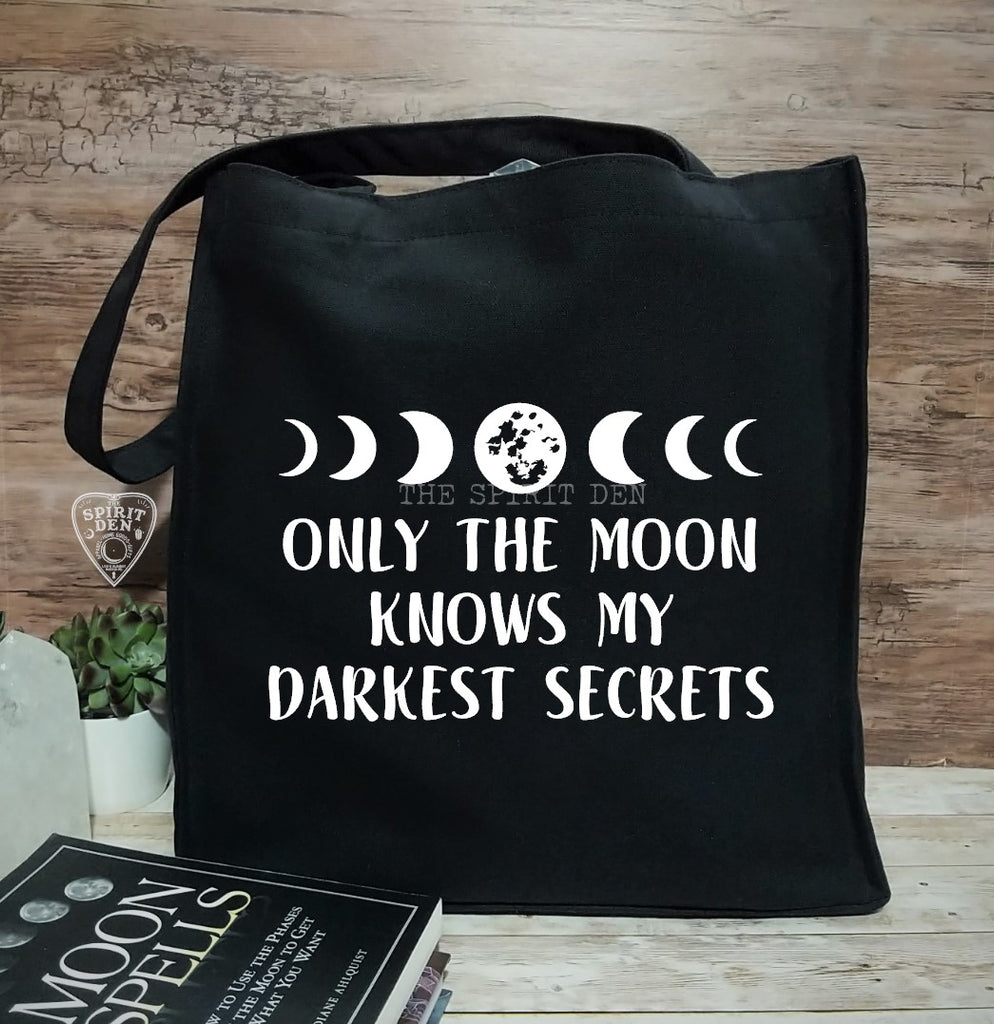 Only The Moon Knows My Darkest Secrets Black Canvas Market Tote Bag