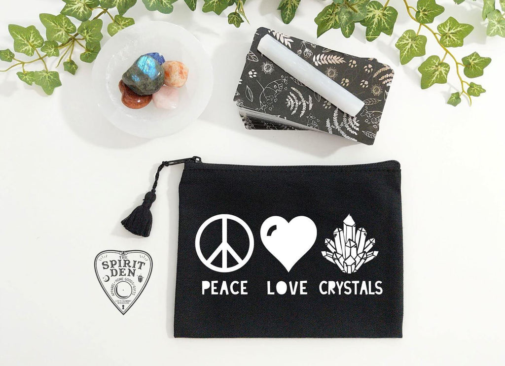 Peace Love Crystals Black Zipper Bag - The Spirit Den