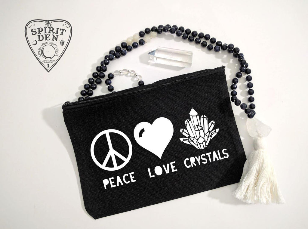 Peace Love Crystals Black Zipper Bag - The Spirit Den
