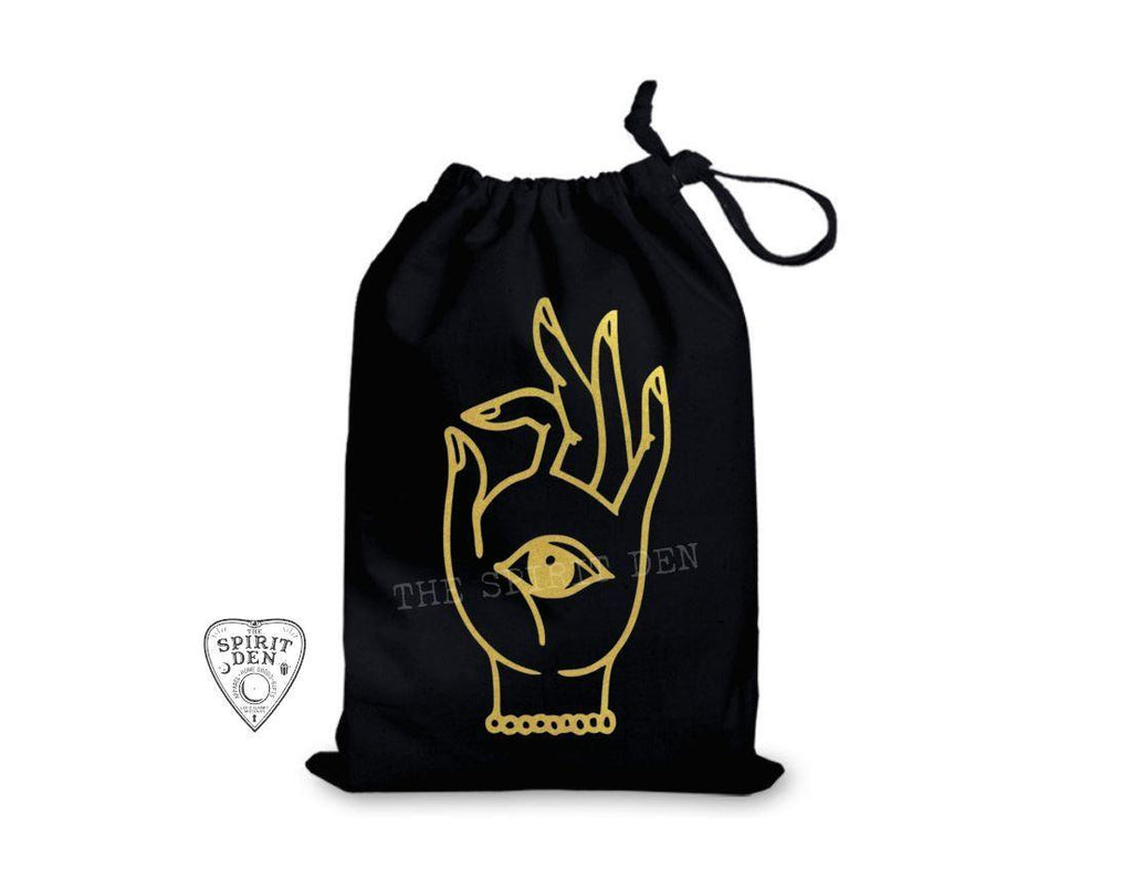 All Seeing Eye Black Single Drawstring Bag - The Spirit Den