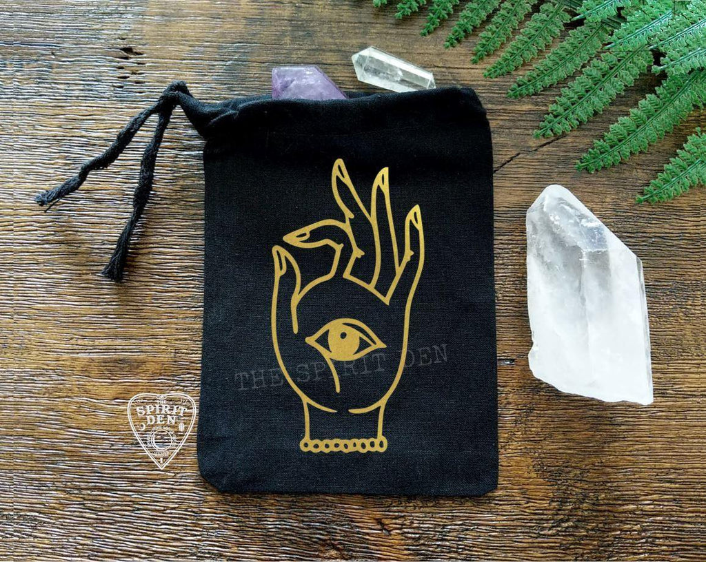 All Seeing Eye Black Single Drawstring Bag - The Spirit Den