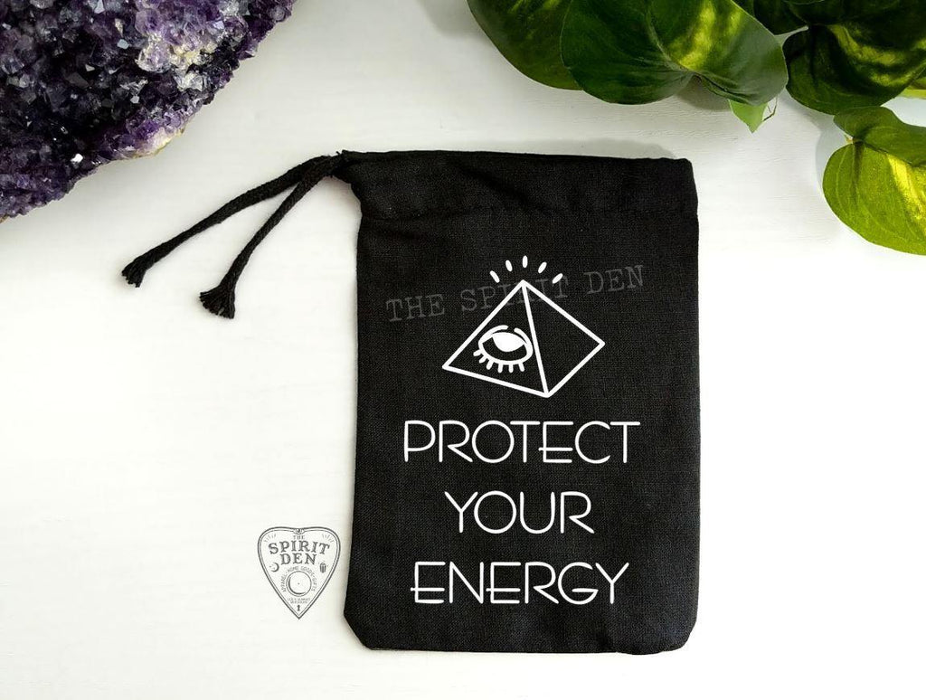 Protect Your Energy Black Single Drawstring Bag - The Spirit Den