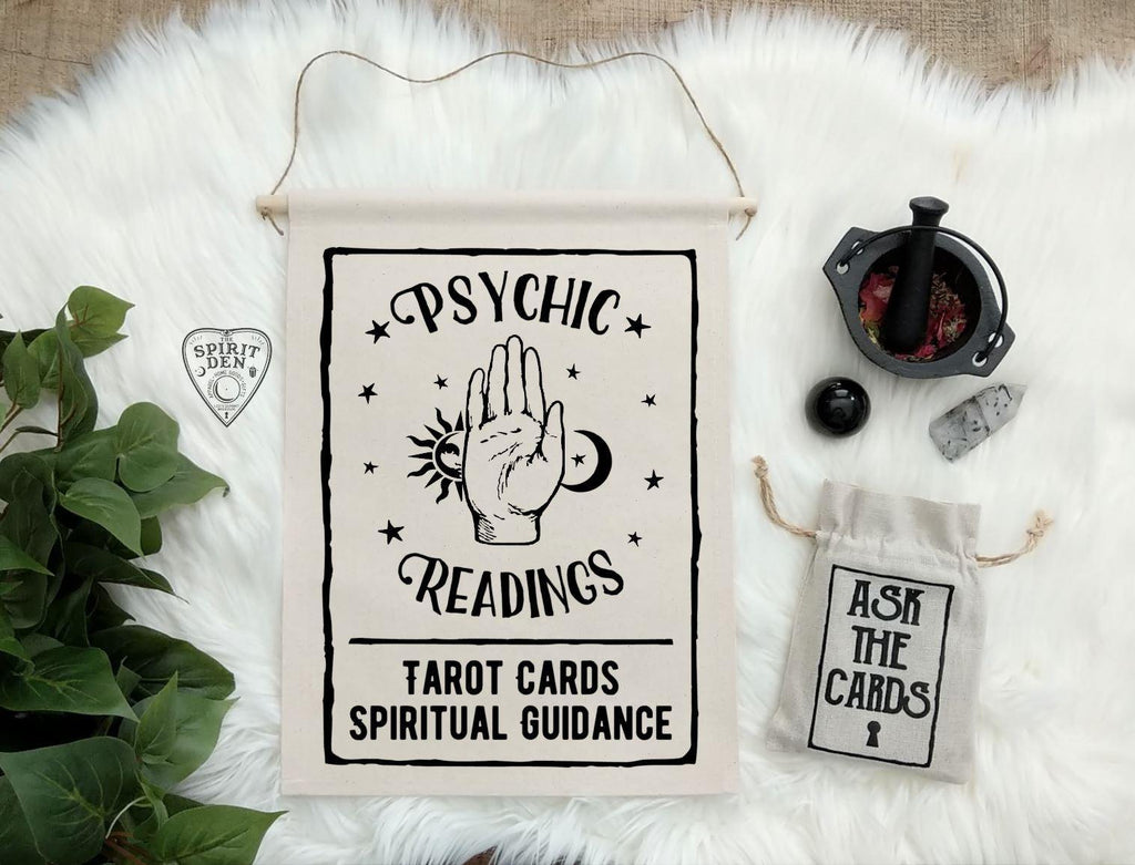 Psychic Readings Tarot Cards Spiritual Guidance Cotton Canvas Wall Banner - The Spirit Den