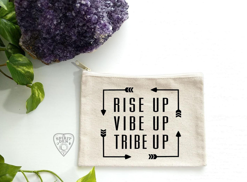 Rise Up Vibe Up Tribe Up Natural Canvas Zipper Bag - The Spirit Den