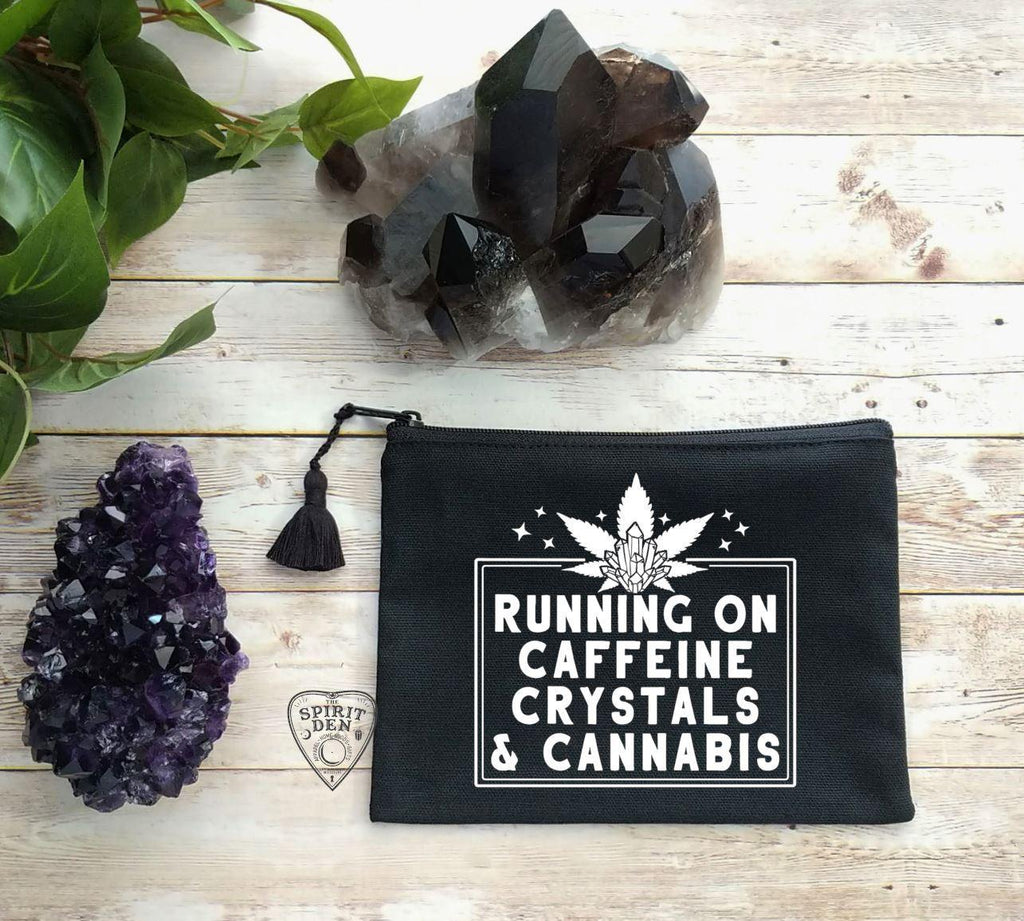 Running On Caffeine Crystals & Cannabis Black Canvas Zipper Bag - The Spirit Den