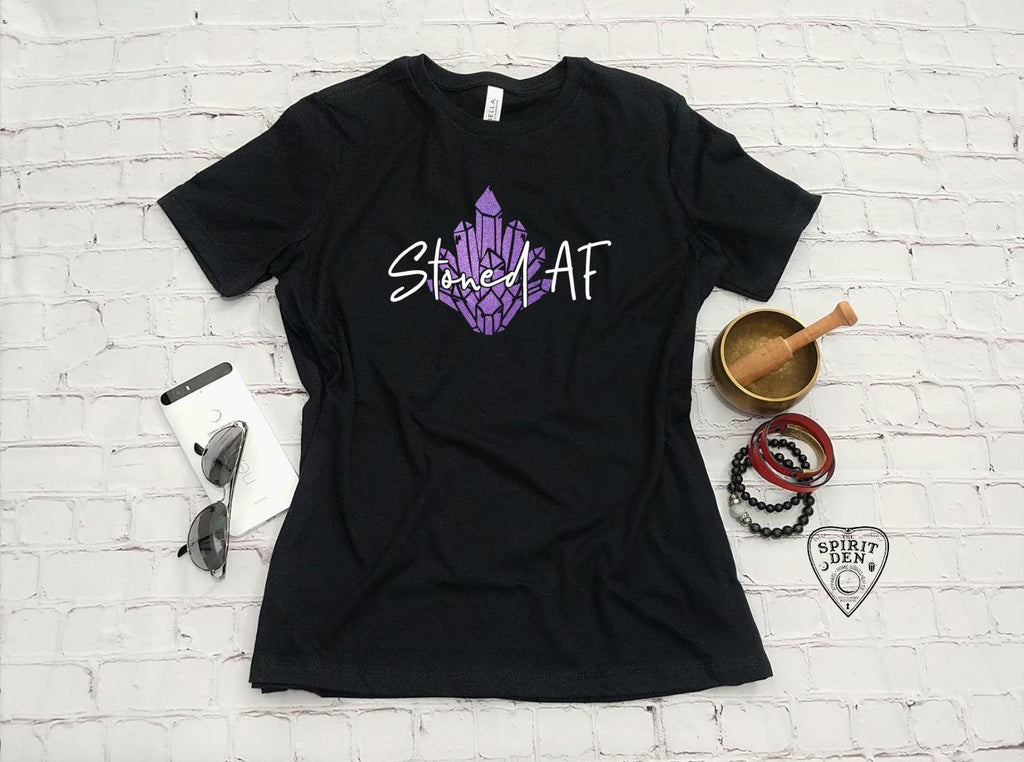 Stoned AF Purple Crystal Design T-Shirt - The Spirit Den