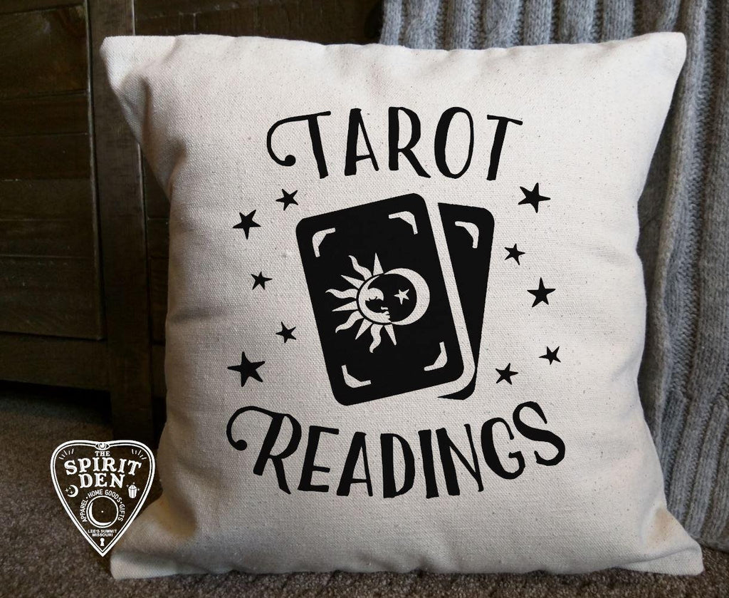 Tarot Readings Cotton Canvas Natural Pillow - The Spirit Den
