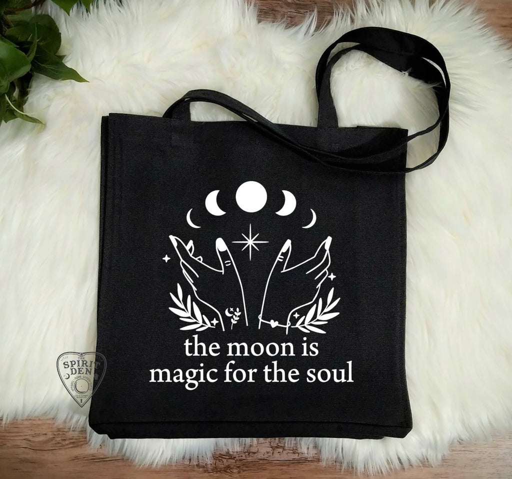 The Moon Is Magic For The Soul Black Cotton Canvas Market Bag