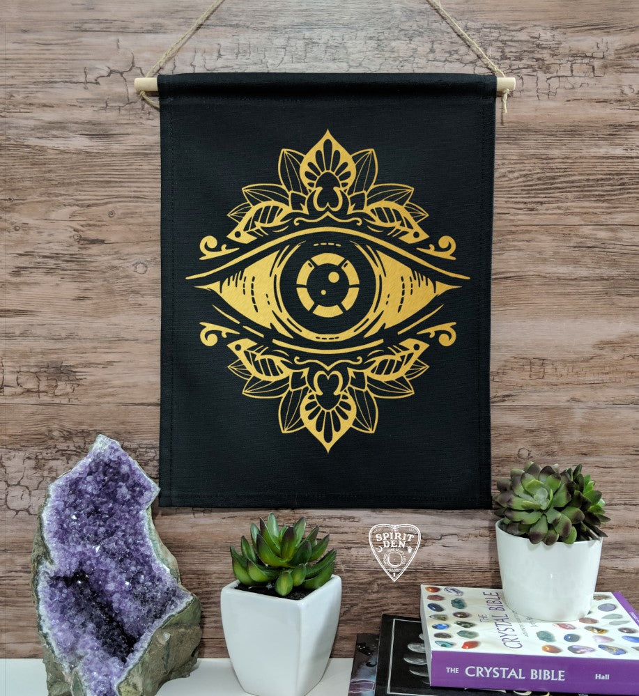 The Sacred Eye Black Cotton Canvas Wall Banner