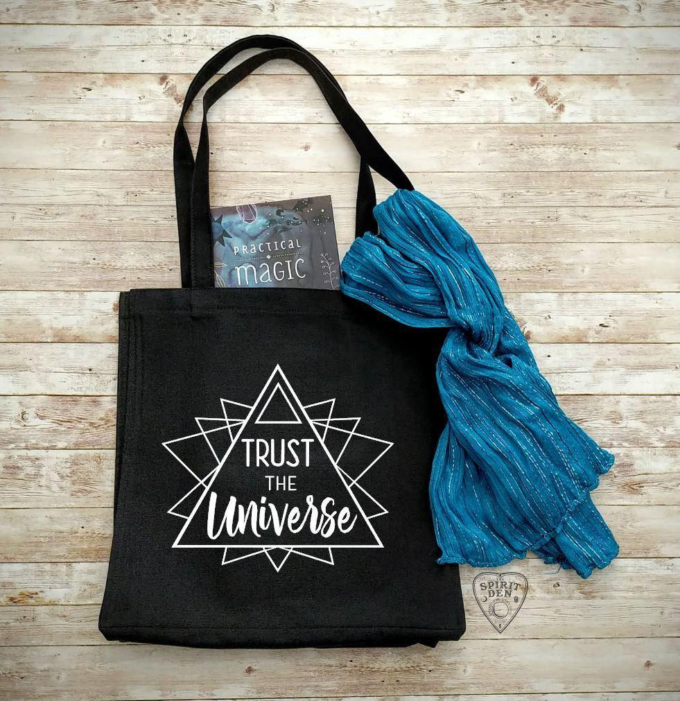 Trust The Universe Black Cotton Canvas Market Tote Bag - The Spirit Den
