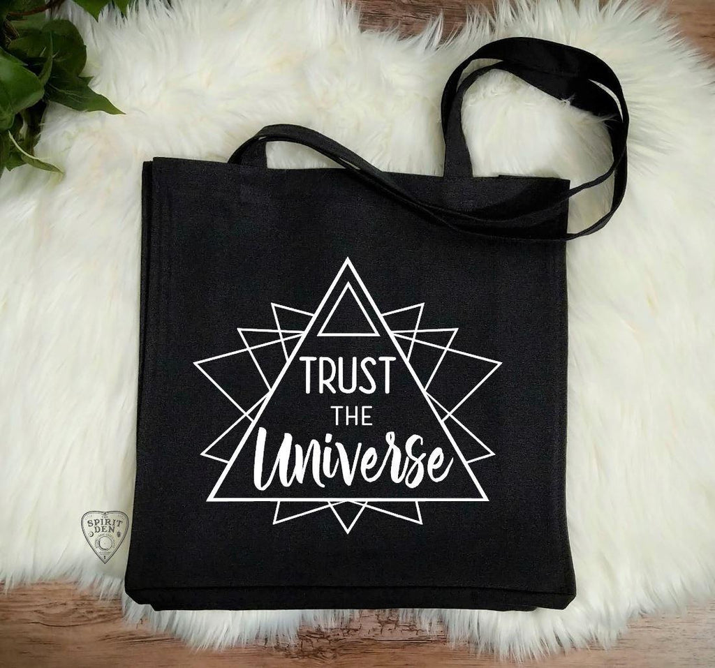 Trust The Universe Black Cotton Canvas Market Tote Bag - The Spirit Den