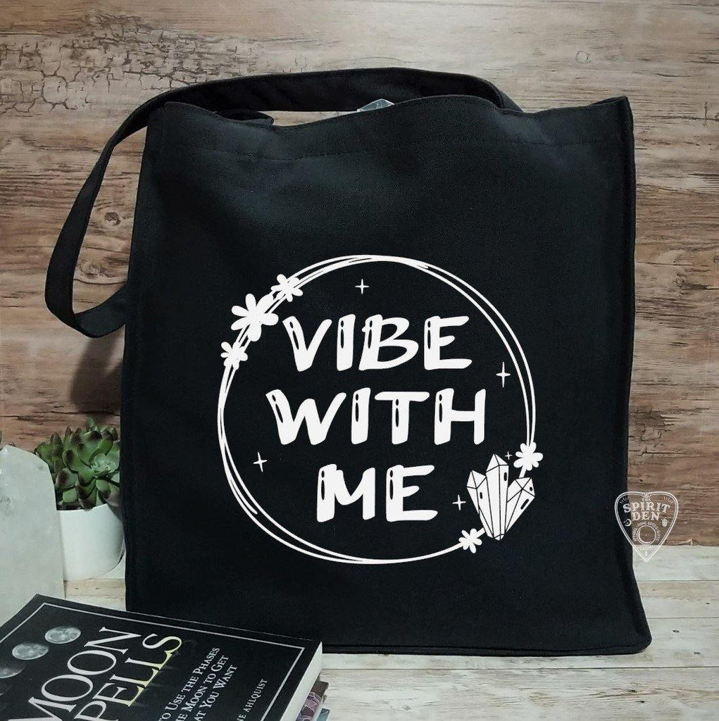 Vibe With Me Black Cotton Canvas Market Tote Bag - The Spirit Den