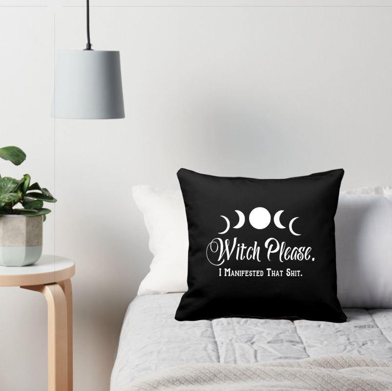 Witch Please I Manifested That Shit Cotton Black Pillow | Pillow Cover - The Spirit Den