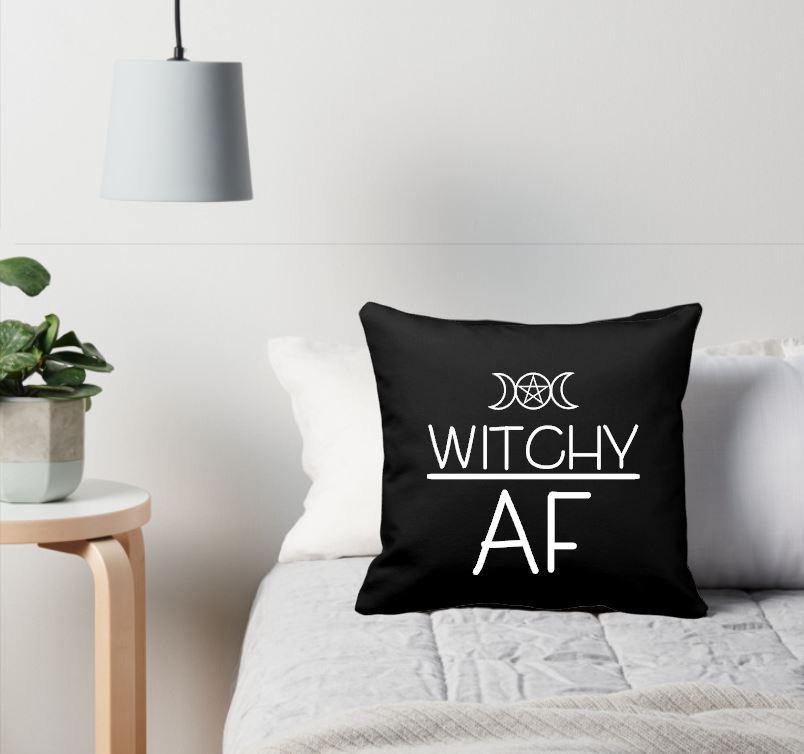 Witchy AF Triple Moon Pentacle Cotton Black Pillow | Pillow Cover - The Spirit Den