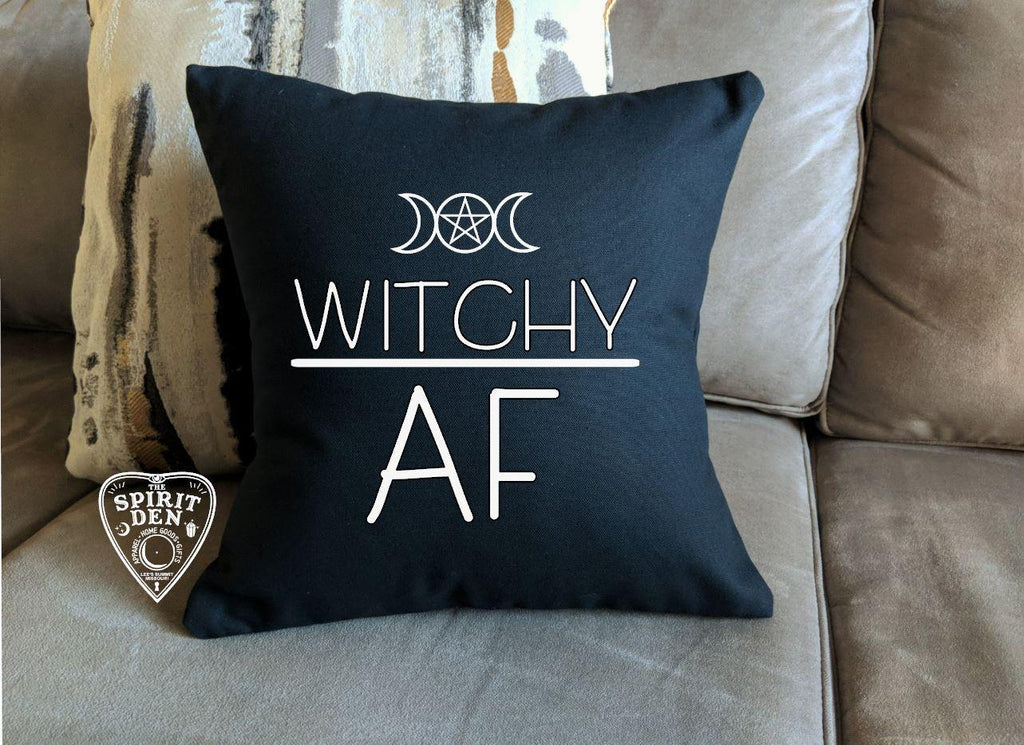 Witchy AF Triple Moon Pentacle Cotton Black Pillow | Pillow Cover - The Spirit Den