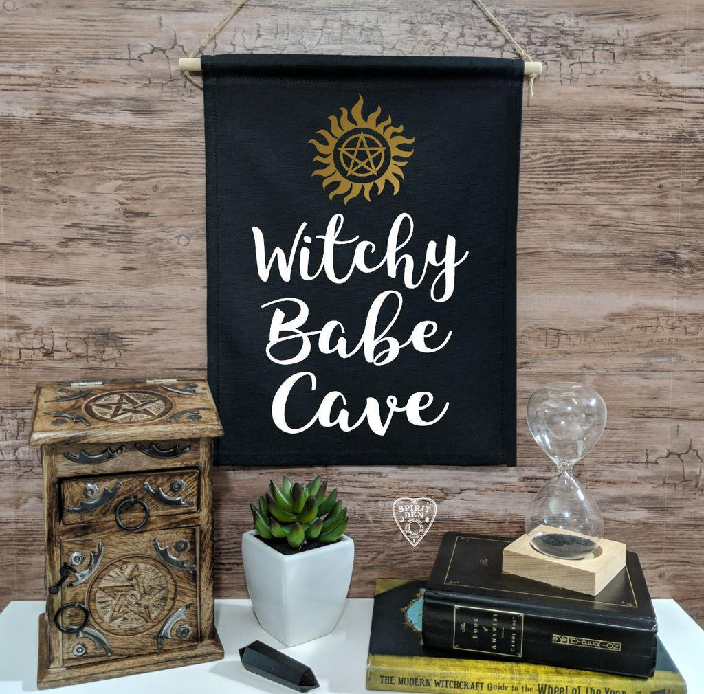Witchy Babe Cave Black Canvas Banner - The Spirit Den